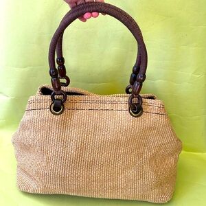 Vintage cream/brown Fossil leather/straw large bag